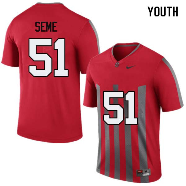 Ohio State Buckeyes Nick Seme Youth #51 Throwback Authentic Stitched College Football Jersey